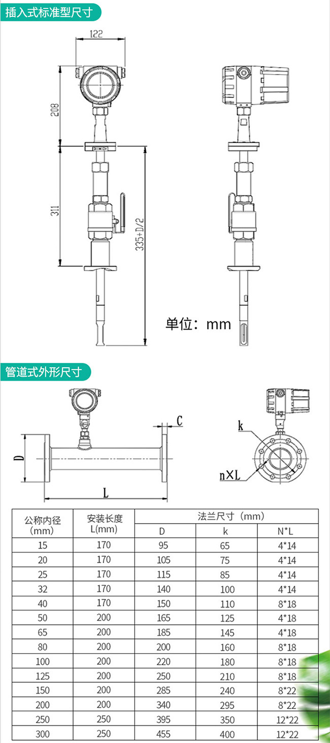 熱式氣體質(zhì)量流量計(jì)外形結(jié)構(gòu)尺寸圖