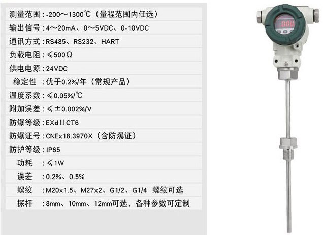 溫度變送器技術參數(shù)對照表